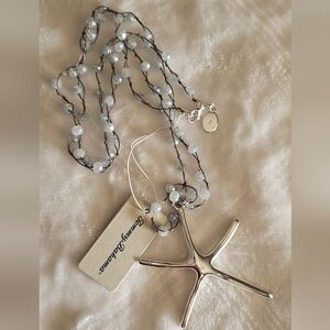 Tommy Bahama Silver Starfish Necklace with White Beads